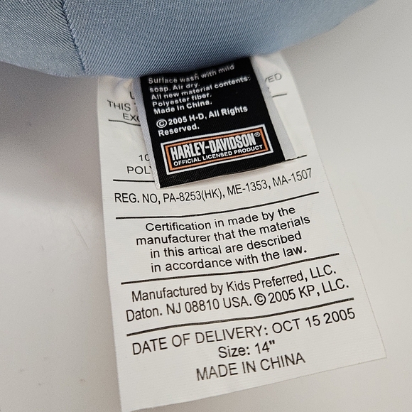 VINTAGE Harley-Davidson Hippo Plush Toy Blue Microbead 2005 Officially Licensed - Picture 6 of 6